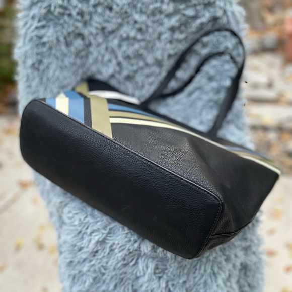 Kate Landry Tote Bag Purse Large Faux Leather Navy Blue Asymmetrical Pattern NEW - Picture 5 of 8